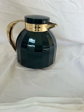 Hollywood Regency Green Carafe with Gold Accents